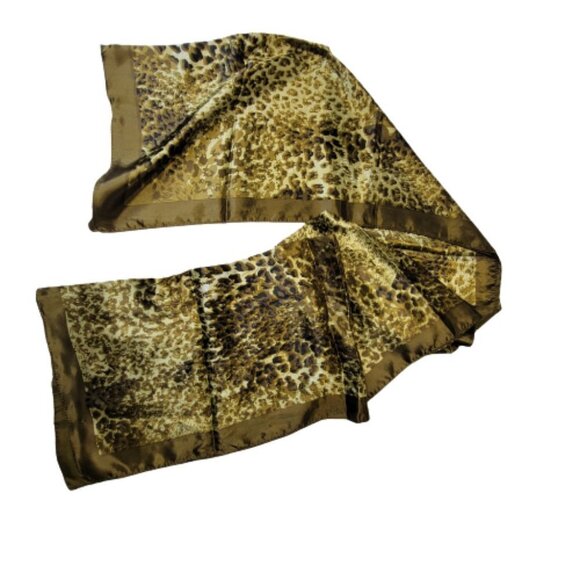 NEW Animal Print Olive Green and Black Long Rectangular Scarf - Picture 7 of 11